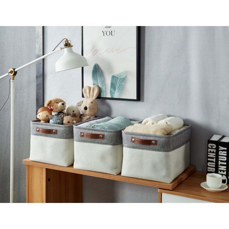 Bac de rangement en tissu XL, Blanc/gris, 3