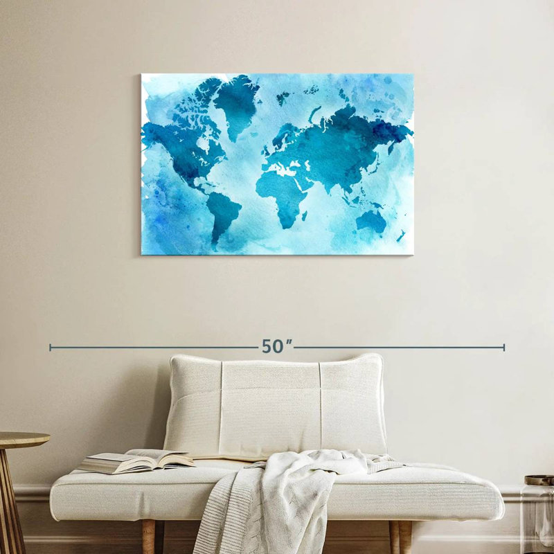 Carte du monde bleue rétro Aliaz, H 24 po x l 36 po