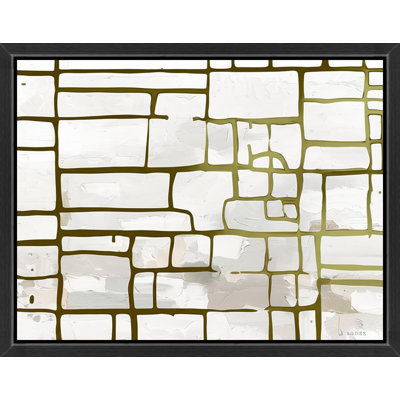 «Abstract Geometric Grid» en blanc et or - art mural encadré sur toile