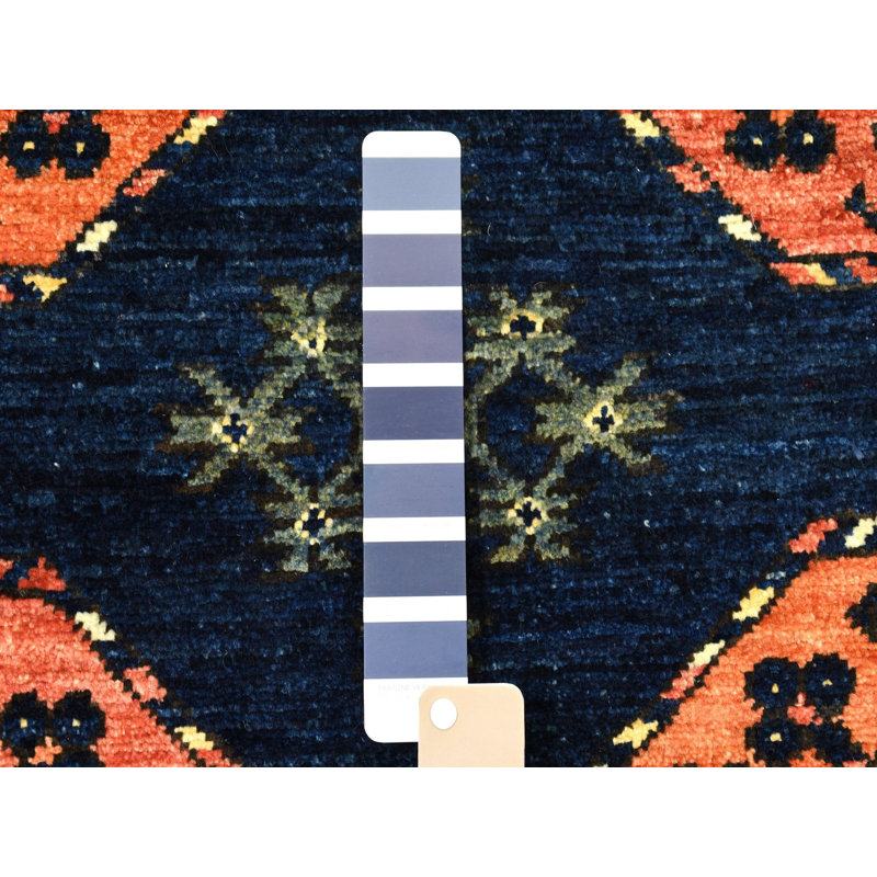 Tapis unique en laine noué à la main bleu 5 pi x 6 pi 3 po Mailey