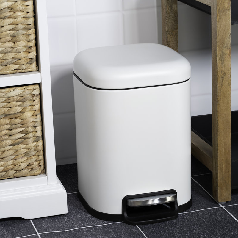 White Stainless Steel Square Step Trash Can with Pedal - 1.6 Gallons
