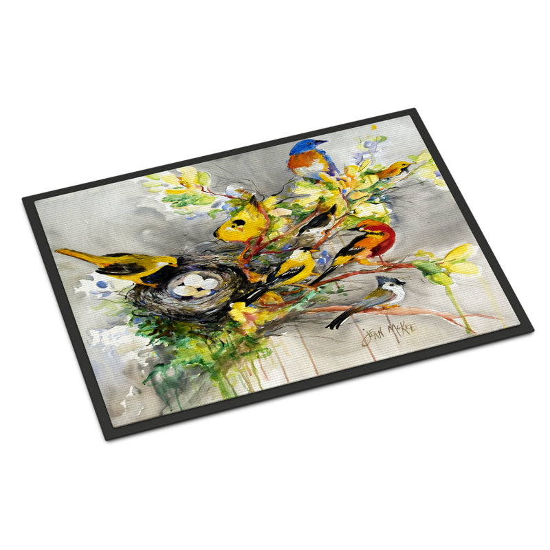 Paillasson d’intérieur antidérapant à oiseaux Spring Susanville, Rectangle 1 pi 6 po x 2 pi 3 po