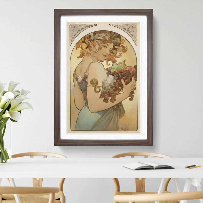 Fruit by Alphonse Mucha - Picture Frame Painting, Walnut Framed, 65cm H x 48cm W x 2cm D