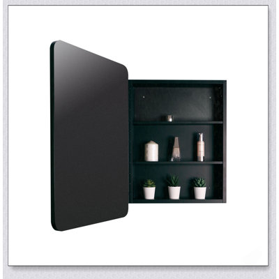 Pharmacie encastrable ovale 20 po x 34 po avec cadre en métal, miroir et tablettes réglables pour le rangement de la salle de bain