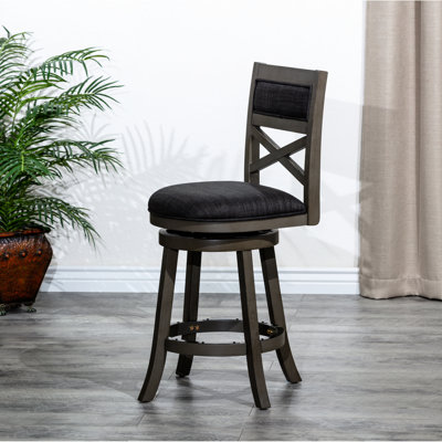 Weathered Gray 30" Swivel Stool With Charcoal Fabric Seat Covering - Protective Layer Bar Stool, Finish, Elegant And