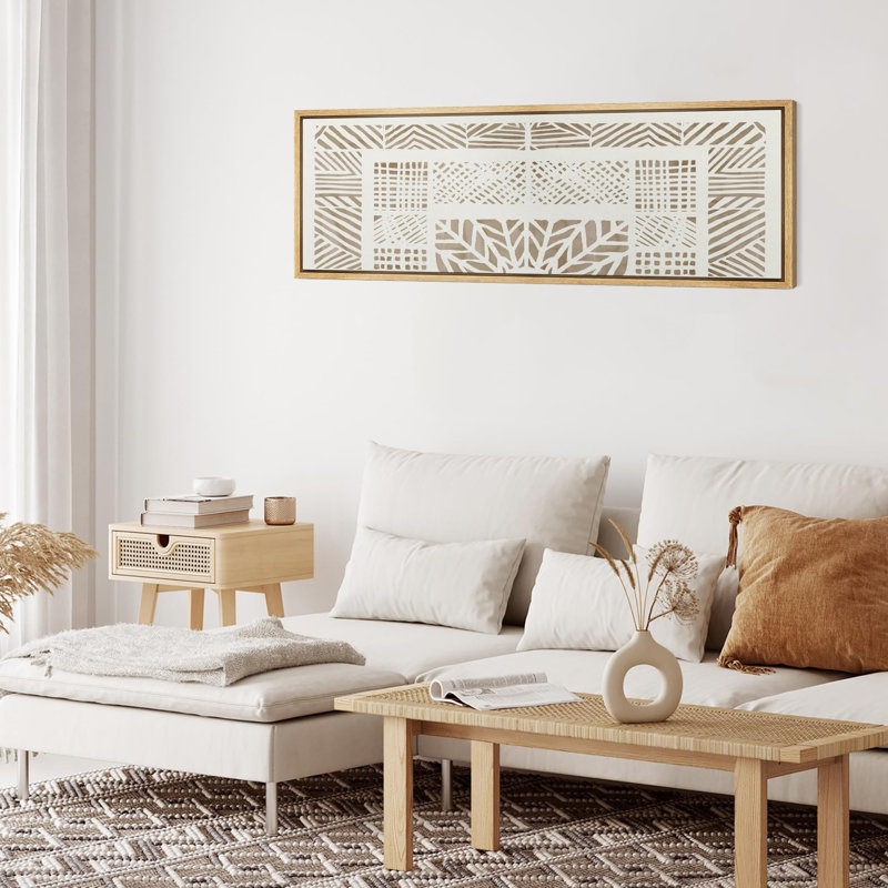 «Geometric Line Abstract», reproduction d'art sur toile encadrée, H 20 po x l 60 po, Naturel
