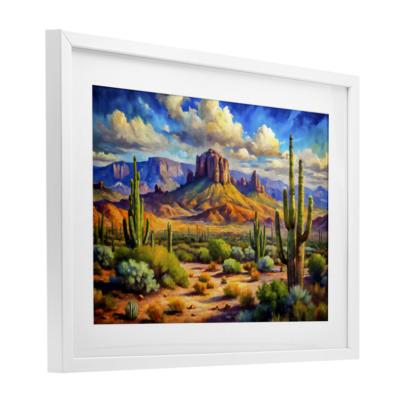 Majestic Saguaro Desert Landscape Framed Print Under Glass, design by Creative Studio, 17 x 23