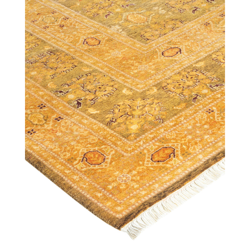 Tapis oriental vert noué à la main One-of-a-Kind