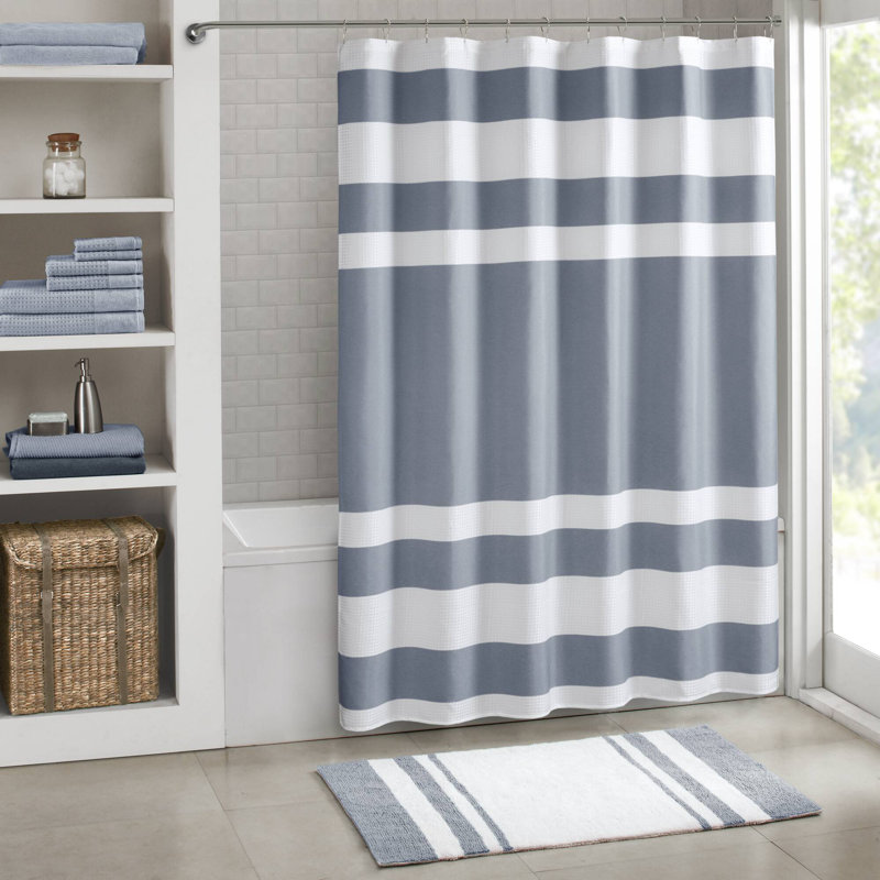 Rideau de douche gaufré de type spa avec traitement 3M, Bleu foncé, H 84 po x l 72 po