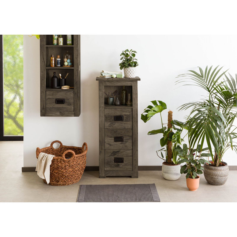 Railway Solid Wood 50cm W 3 - Drawer Chest of Drawers, Lacquered Grey