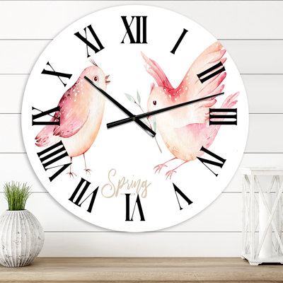 Oiseau de printemps sur une branche en fleurs avec des feuilles vertes - Horloge murale traditionnelle