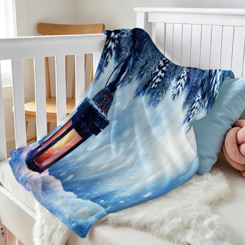 Jeté en flanelle bleue ultra douce, imprimé de lanterne de Noël, Jeté 30 po x 40 po