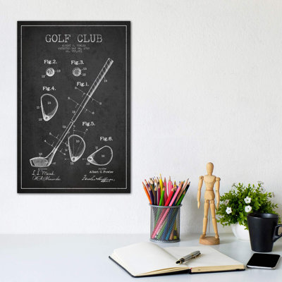 Golf Club Charcoal Patent Blueprint 1 Piece Wrapped Canvas Wall Art