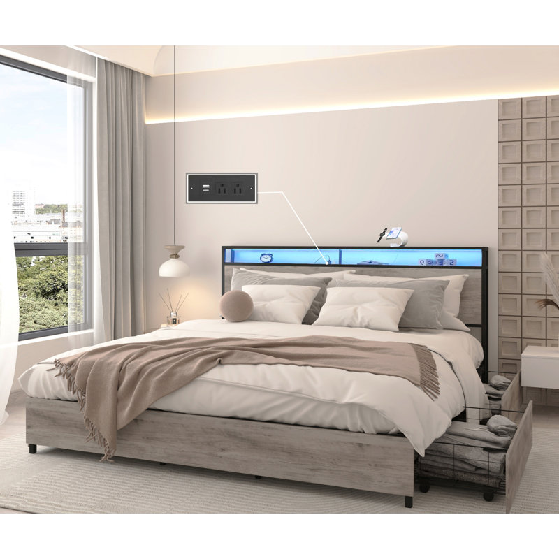 Très grande base de lit avec tête de lit pratique - espace supplémentaire pour les magazines, les téléphones, les photos, l'écurie et le bruit - amplement pour garder votre chambre à coucher,