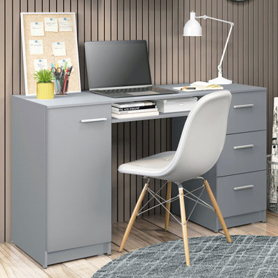 Bureau d'ordinateur avec 3 tiroirs, 1 porte et 1 tablette de rangement, bureau avec tiroirs