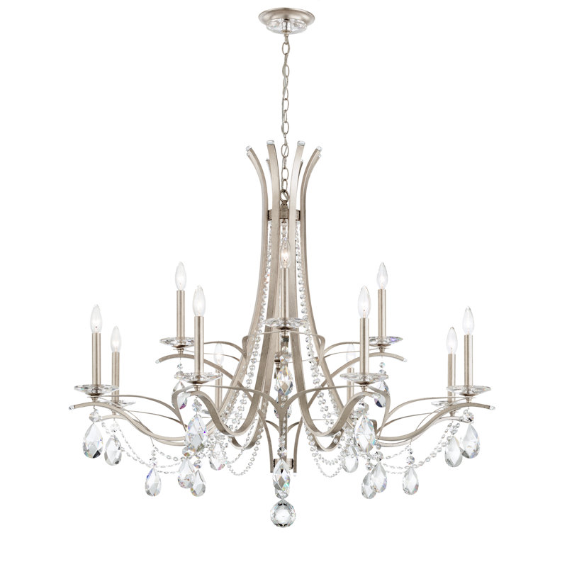 Vesca 12 Light 45in x 40in Two-Tier Chandelier in Heirloom Bronze with Clear Radiance Crystals, Chinese (K9), Antique Silver