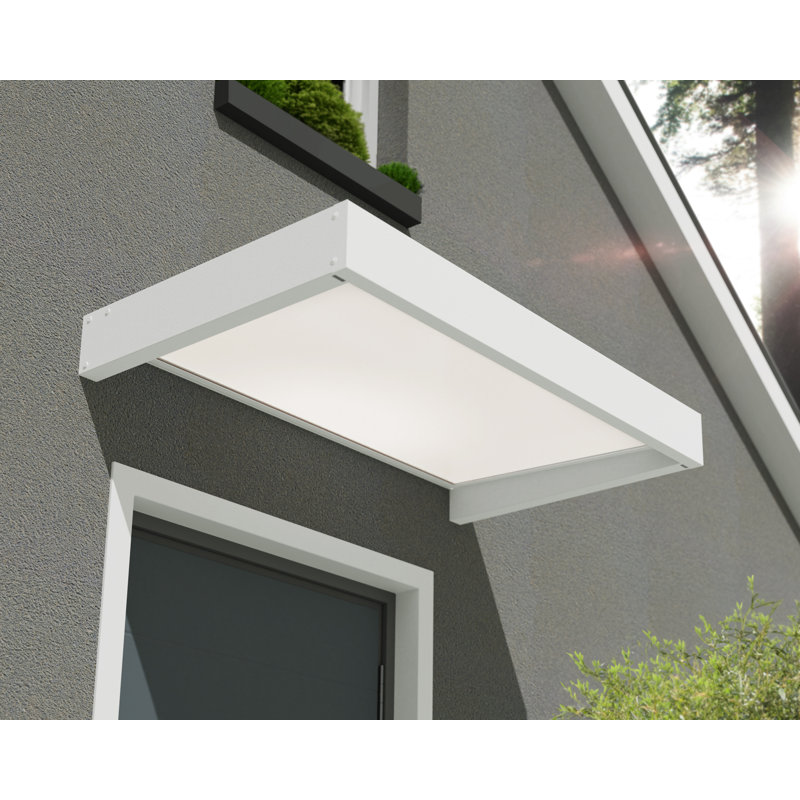 Palram - Canopia Sophia 5' W x 3' 1" D Acrylic Galvanized Steel Stationary Door and Window Awning White/Mist