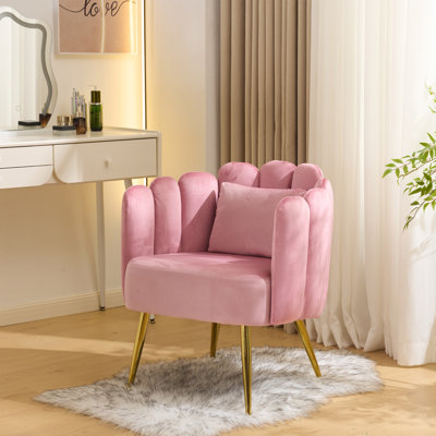Modern Upholstered Velvet Accent Chair With Golden Metal Legs For Living Room Bedroom Home Office Pink