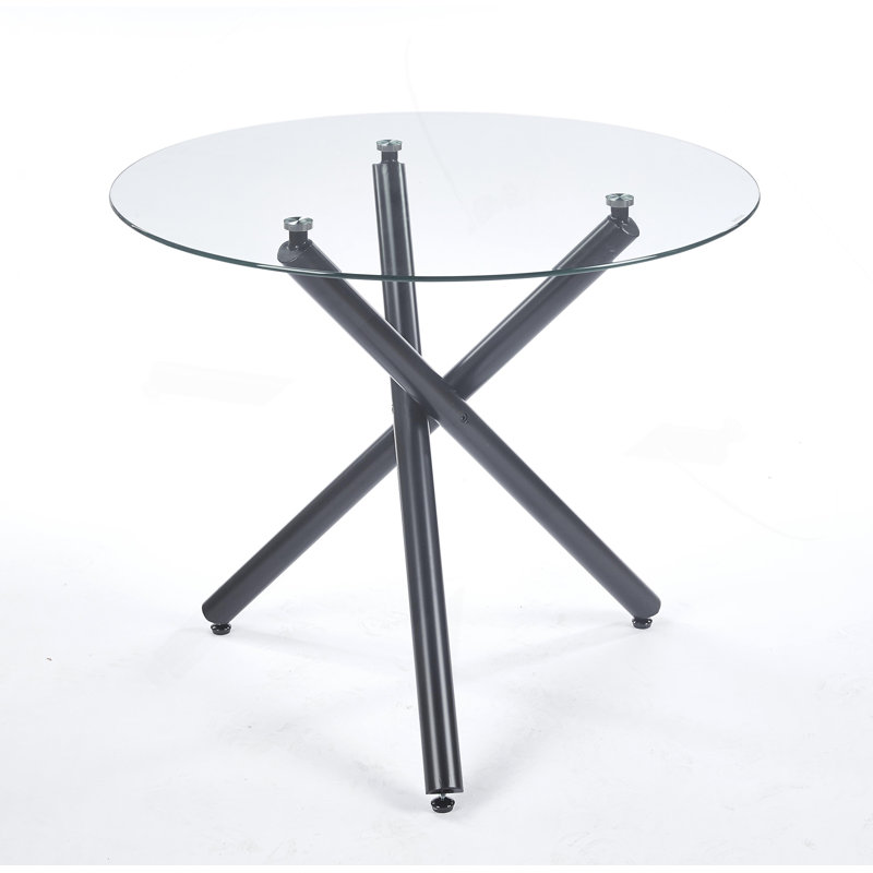 Table de salle à manger ronde avec pieds en métal noir et table de cuisine moderne et compacte pour le salon, Noir