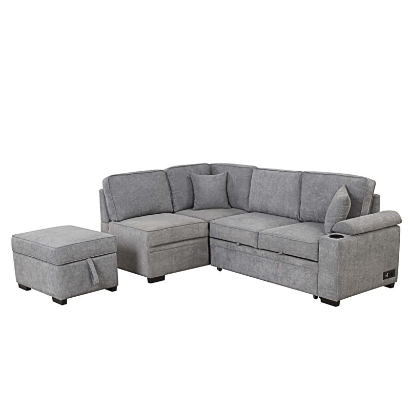 Canapé modulaire 3 pièces rembourré, Lin gris