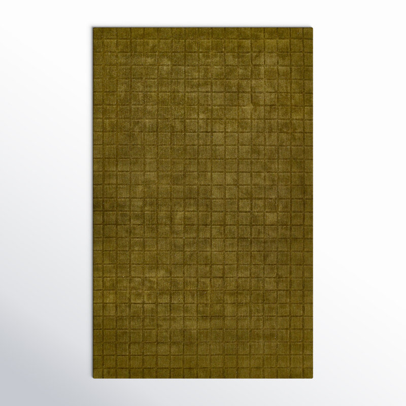 Tapis vert en laine tissé à la main Meile Contour, Rectangle de 5 pi x 8 pi