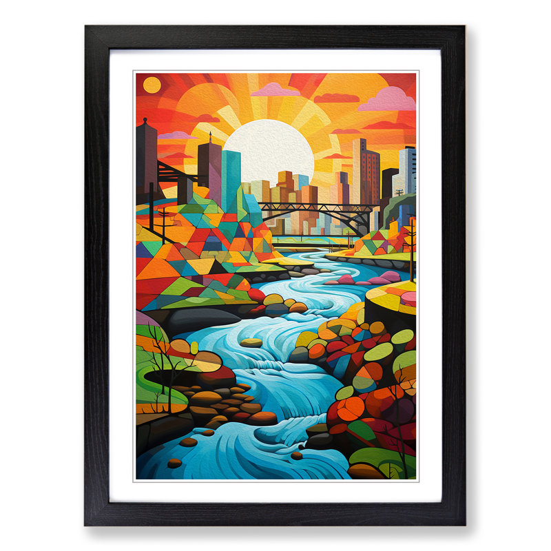River Constructivism No.2 Framed Print, 64cm H x 46cm W x 2cm D, Black