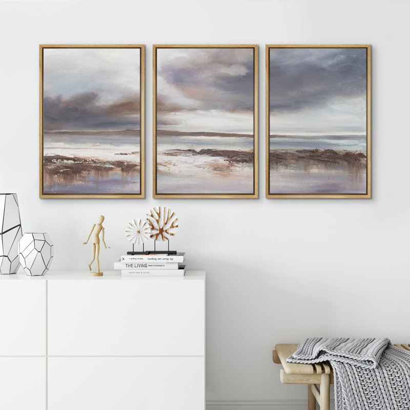 "Ocean View Coastal Beach Art Modern Living Room Room Office" 3 pièces, Naturel, H 36 po x l 24 po