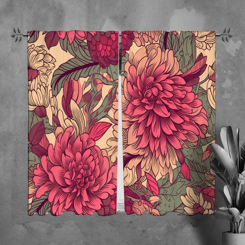 Rideaux de fenêtre floraux, rideaux botaniques roses, L 40 po x L 82 po