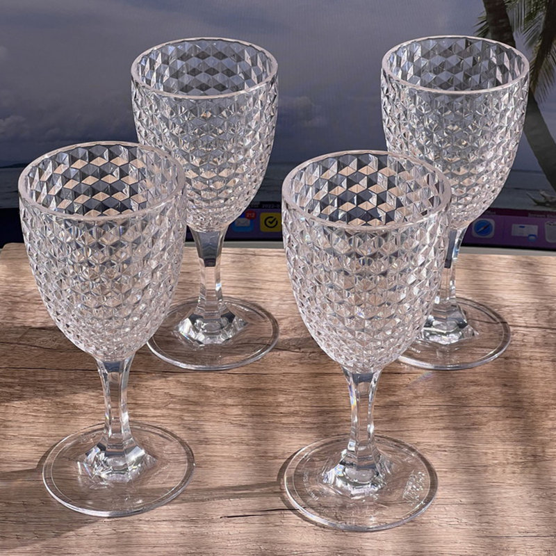 Verres à vin en plastique taille diamant, Clair
