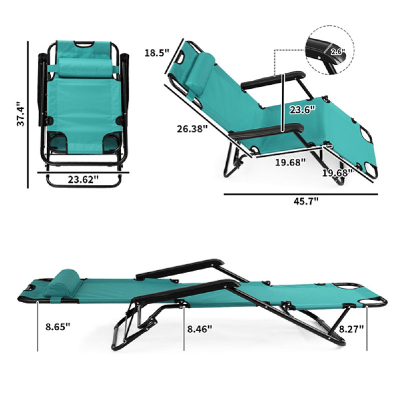 Multifunctional Folding Chair Adjustable Reclining Lounge Chair With Premium Steel Tube & Oxford Fabric For Indoor Outdoor Use