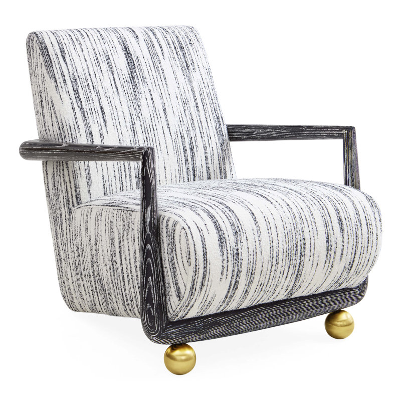 St. Germain Club Chair, Stratus Black/Ivory Polyester Blend/Acrylic/Wool, Distressed Black/Brass