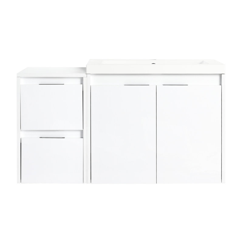 Meuble-lavabo mural de 91 cm (36 po) pour salle de bain, lavabo en résine, 2 portes à fermeture amortie, 1 armoire latérale, fini anti-rayures, charnières de porte à fermeture douce, étanche à l'eau.