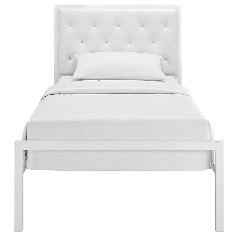 Mia Vinyl Platform Bed Frame, Twin, White