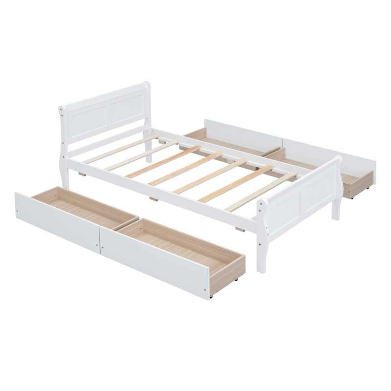  Wood Platform Bed with 4 Storage Compartments, Streamlined Headboard & Footboard, Space-Saving and Functional Design