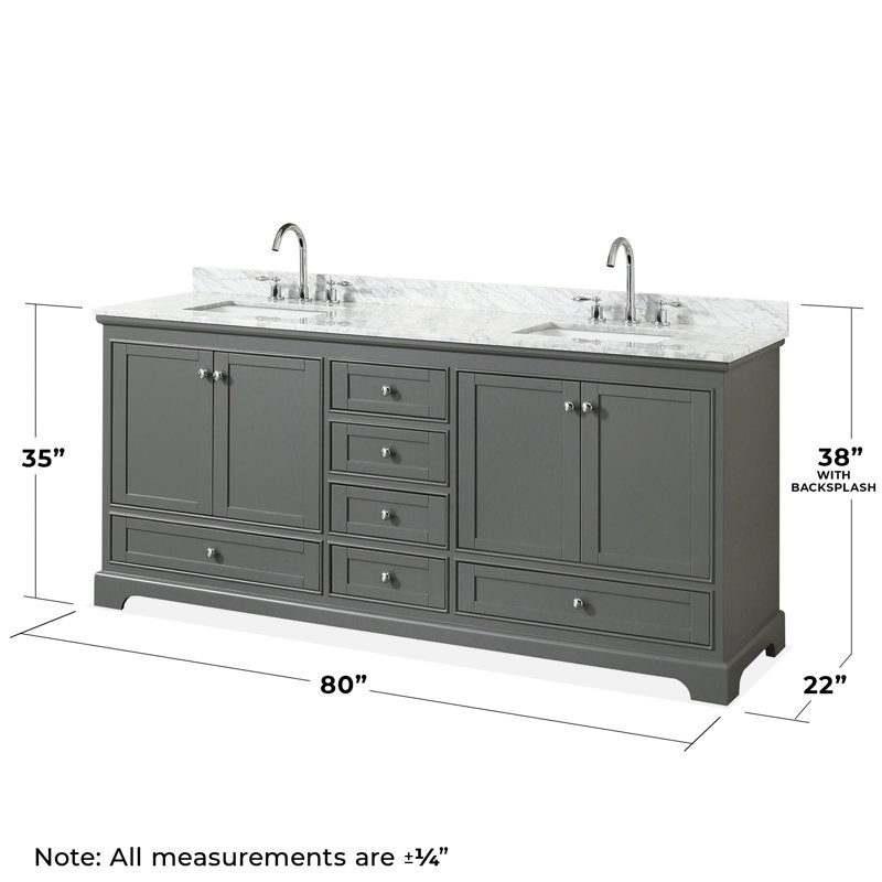 Deborah 79.75'' Double Bathroom Vanity with Marble Top, Dark Gray, Polished Chrome