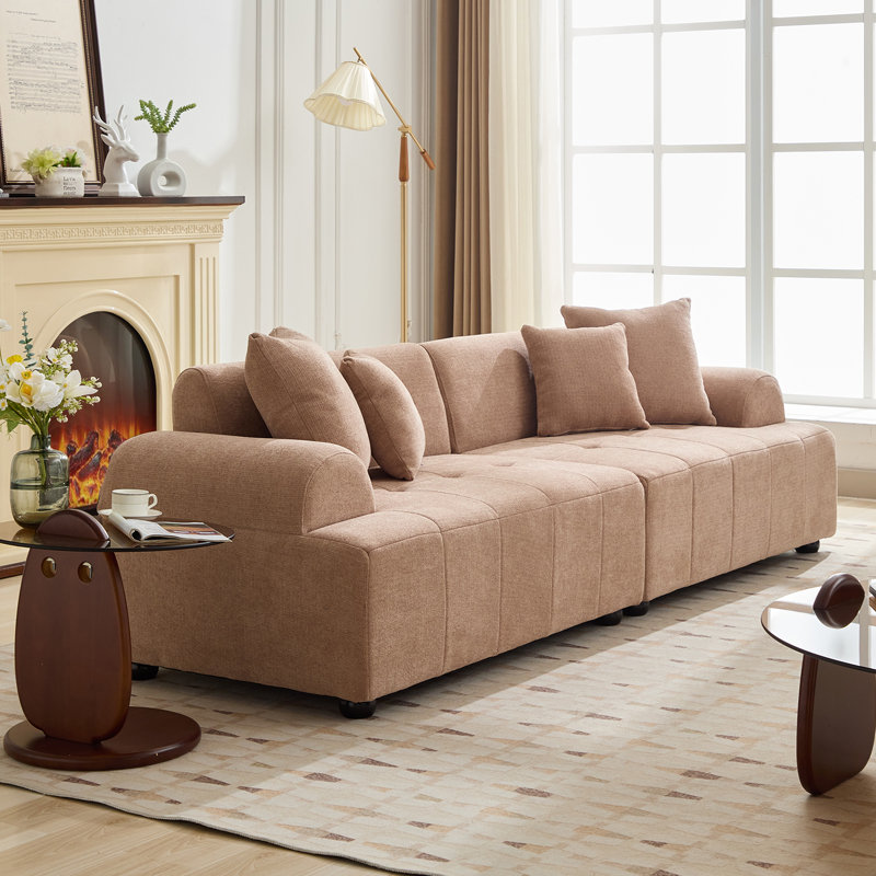 94.5” Wide Modern Style Tufted Sofa, Brown Chenille
