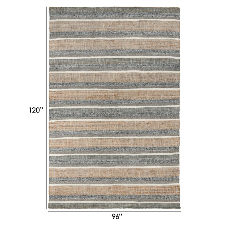 Luna Area Rug, Handwoven Wool Stripes, Natural And Gray Jute Cotton, Rectangle 8' x 10'