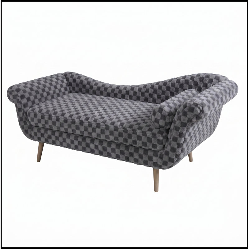 Banc avec accoudoirs élégants à volutes et pieds robustes, Gris fumé