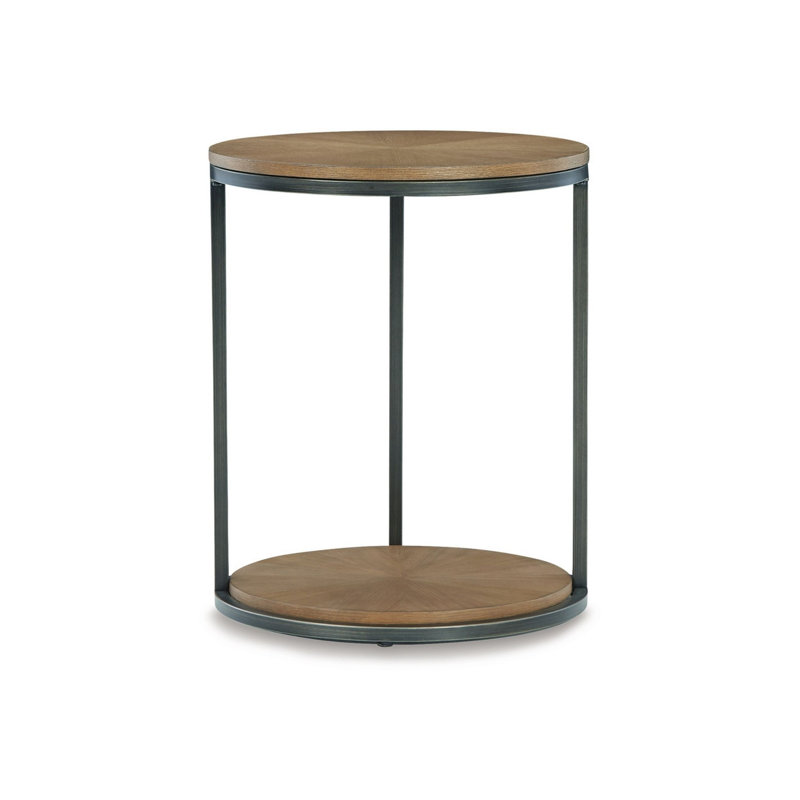 Round Black and Brown Wood Metal End Table with Storage