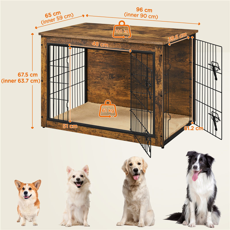 Metal Pet Crate with 2 Doors, Rustic Brown