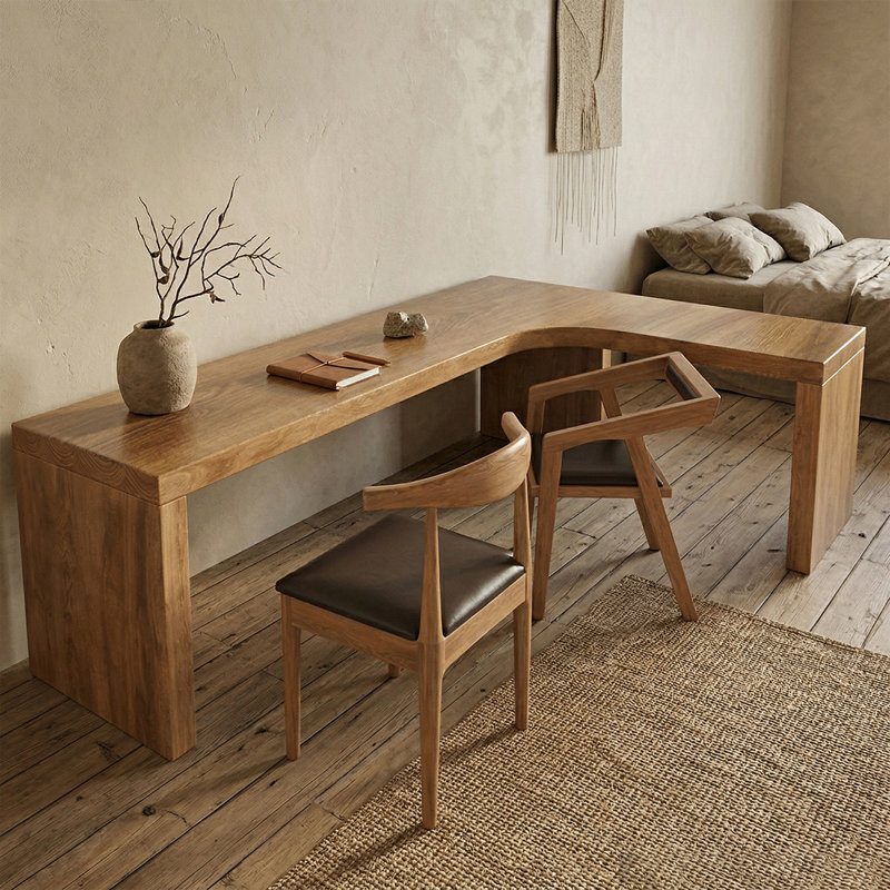 Bureau en bois de pin massif, Retour à droite, H 29,53 po x l 62,8 po x P 39,37 po
