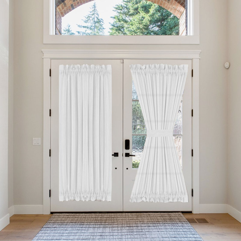 Linen French Door Curtains Privacy Light Reducing Door Curtain with Tieback | Rod Pocket Curtain 1 Panel for Glass Door Feature Open Weave Textured Linen