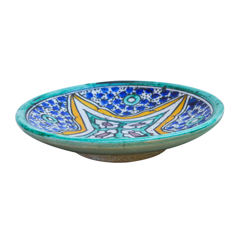 Assiette décorative en céramique bleue / jaune / bleu sarcelle
