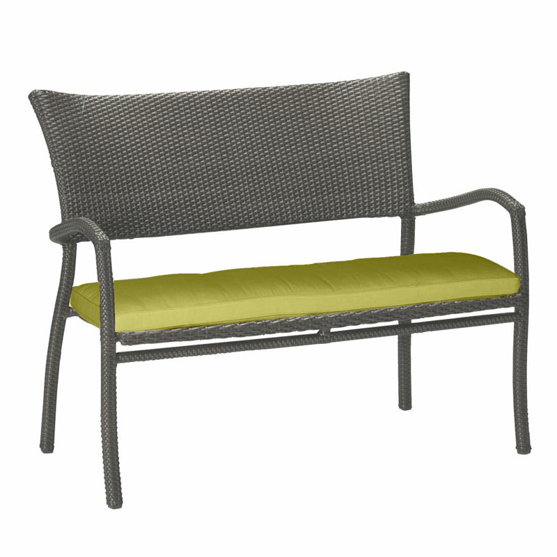 Skye Wicker Garden Bench, Black Walnut, Rollo Cream InsideOut® Linen, No Welt