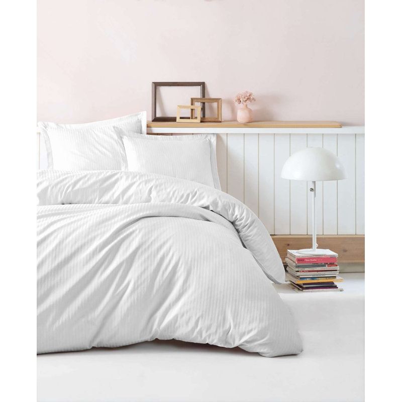 100% Cotton Satin Quilt Cover Set, White, Duvet Cover 55.1 x 78.7 inches & Pillowcase 23.6 x 23.6 inches | Reactive Printing, 210 Thread Count, Button Closure | Soft, Breathable, Machine Washable, Luxurious Bedding Set