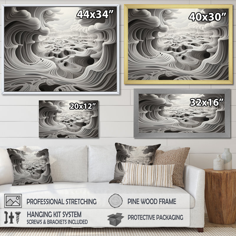 Noir et blanc Opt Monochromes II - impression, H 34 po x l 44 po x P 1,5 po, Cadre flottant doré