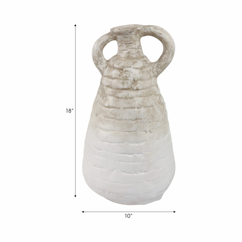 Vase Pottery Terracotta Handcrafted Look 18 Inch Ivory Tan for Home Office Bedroom Living Room.