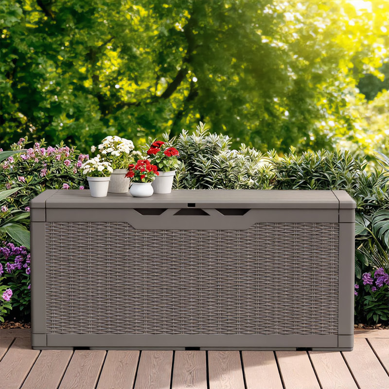 Brown 100 Gallon Outdoor Resin Deck Storage Box, Brown
