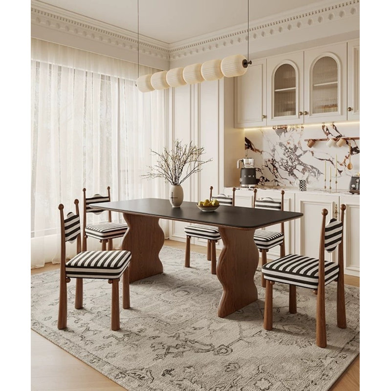 Kenyatta Bol Sant Dining Chair, Polyester Blend Black/White Striped, Brown Wood