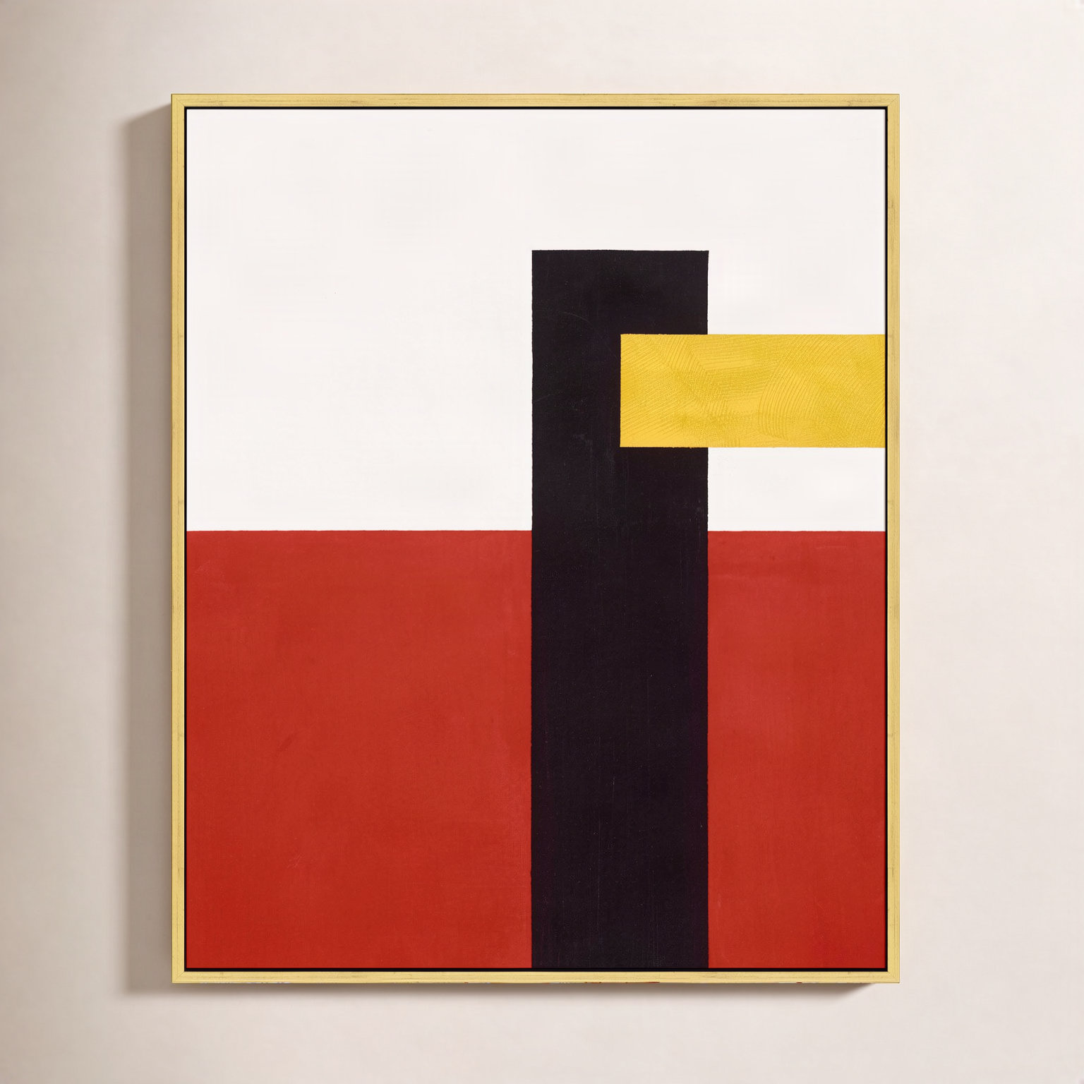 Composition With Yellow 4 by Robert Kamnatnik, 30" H x 24" W x 1.38" D, Gold Framed Canvas